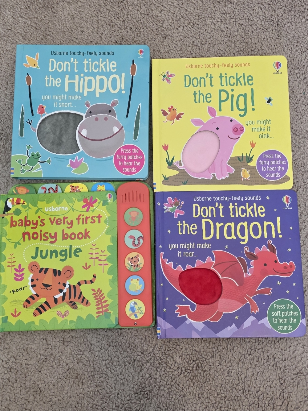 Usborne Sensory Sound Touchy-Feely Sound Books - Hippo, Pig, Dragon + Jungle Lot